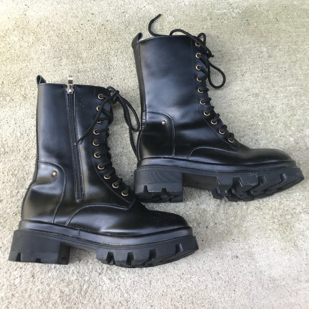 Black lace-up chunky combat boots